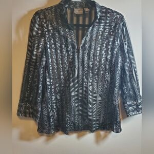 Choico's Travelers Black and Gray Sheer Animal Print Zipper Jacket Size Small